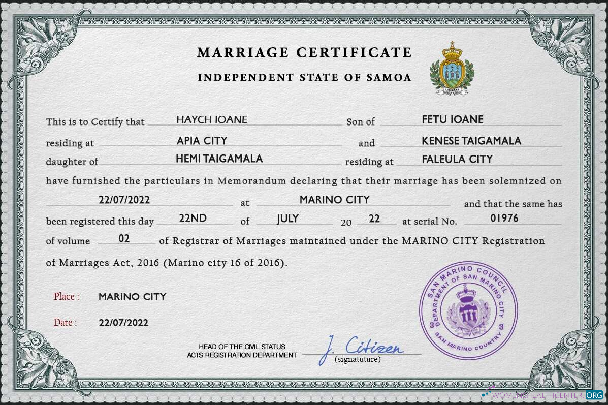 Download Samoa marriage certificate PSD template Photoshop template